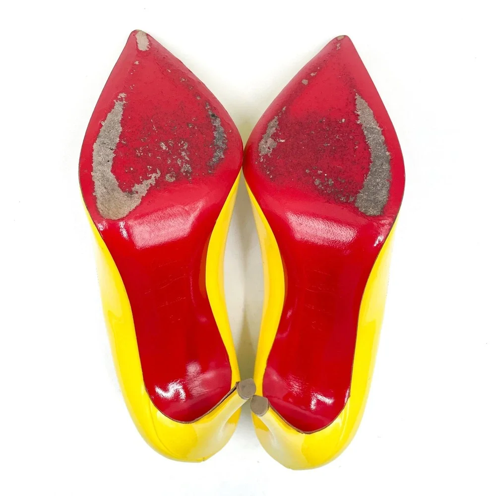 Christian Louboutin‎ So Kate Pumps Yellow Patent Leather Pointed Heels Sz 38 / 8